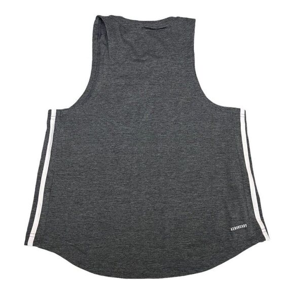 Adidas Stripe Training Tank Top GN1537 Gray Muscle Workout Logo - Picture 5 of 7